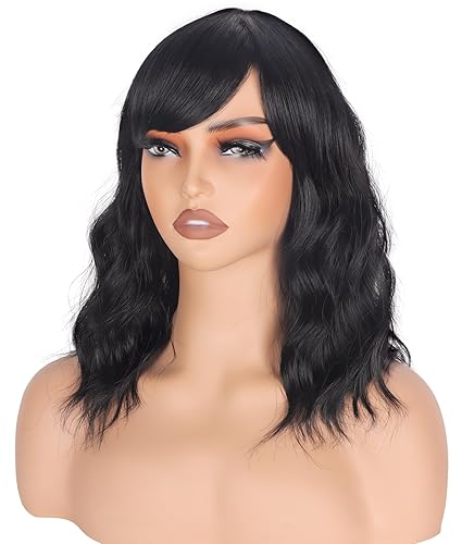 Miniatura 3 de Pelucas de moda a la altura del hombro para mujeres negras, pelucas onduladas con flequillo