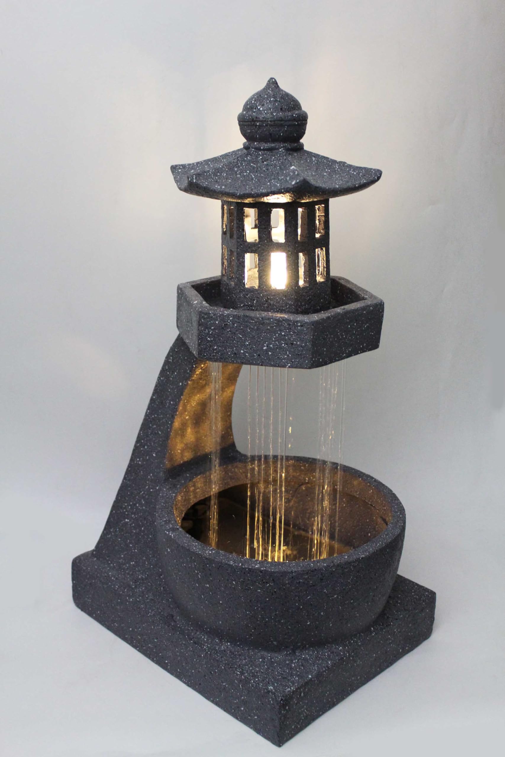Gartenbrunnen mit Pagoden-Laterne Springbrunnen 77cm Wasserspiel Gartendekoration mit LED Beleuchtung Gartendekoration