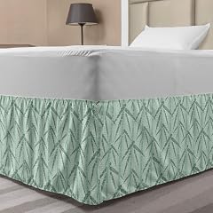 Lunarable Green Oriental Bed Skirt Grunge Chinese Concept Nature Folk Maze Pattern Art Composition Elastic Bedskirt Dust Ruffle