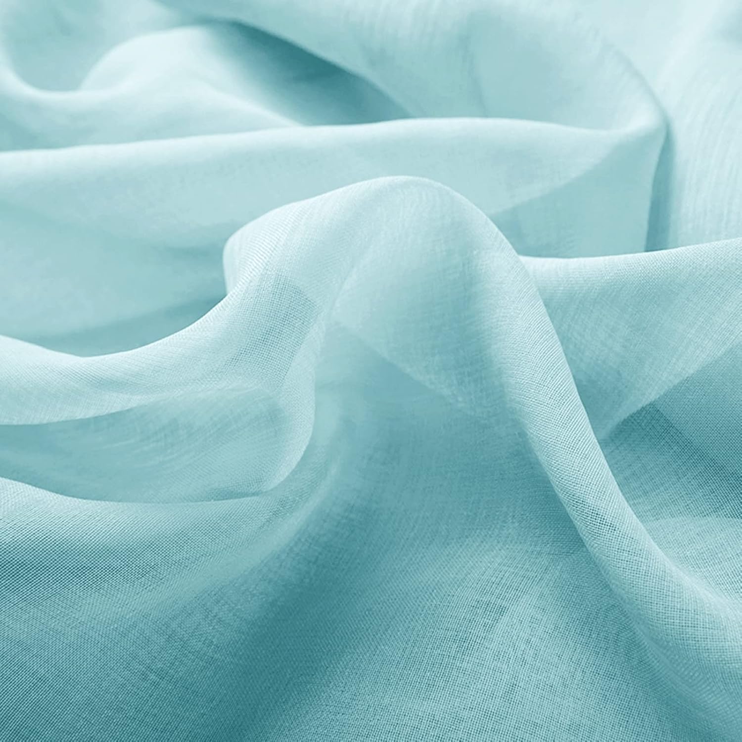 Daesar Decorative Curtain for Living Room 2 Panels, Sheer Voile Bedroom Curtains Eyelet Polyester Light Blue Solid Color Window Treatment Curtains 34" W x 63" L