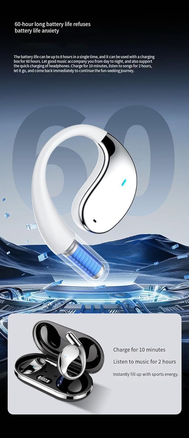 Open-Ear Wireless Earbuds Bluetooth 5.4 Headphones with Mic & Earhook, 60Hrs Playback Sport Earphone,Ultra-Comfort,Lightweight Design,Fast Charging,Smart Translation Bluetooth Headset,Black