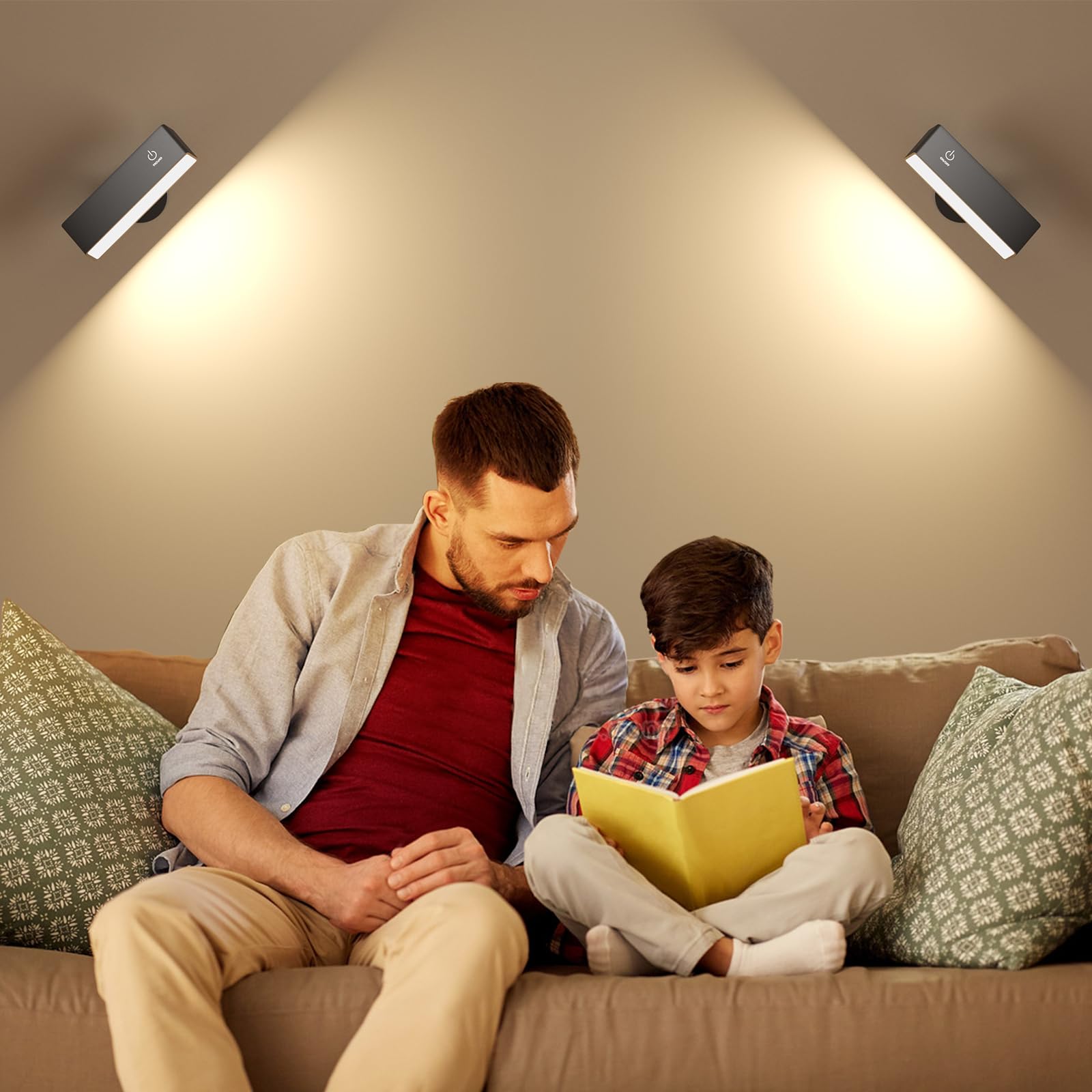 YiLaie 2 Pezzi Applique LED da Parete Interno, Lampada da Parete a LED Moderna con Ruotabile a 360°, Magnetica, Controllo Touch, Lampada Senza Fili, Lampada a Batteria, Applique Camera da Letto