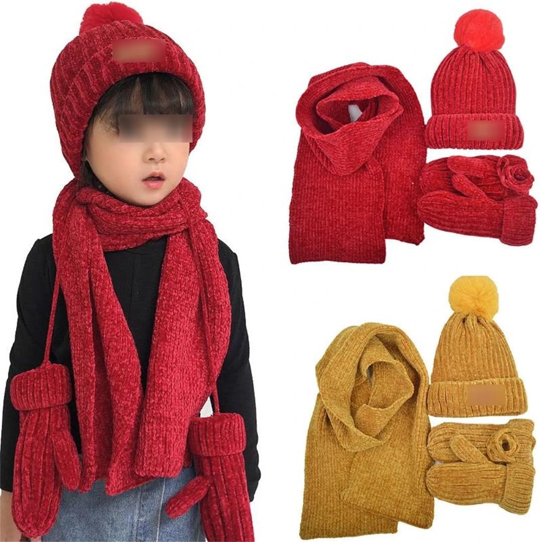 Three-Piece Knitted Hats Scarf Gloves Set Children Hat Autumn Winter Warm Mitten Boy Cap Beanie Sets Kids Caps
