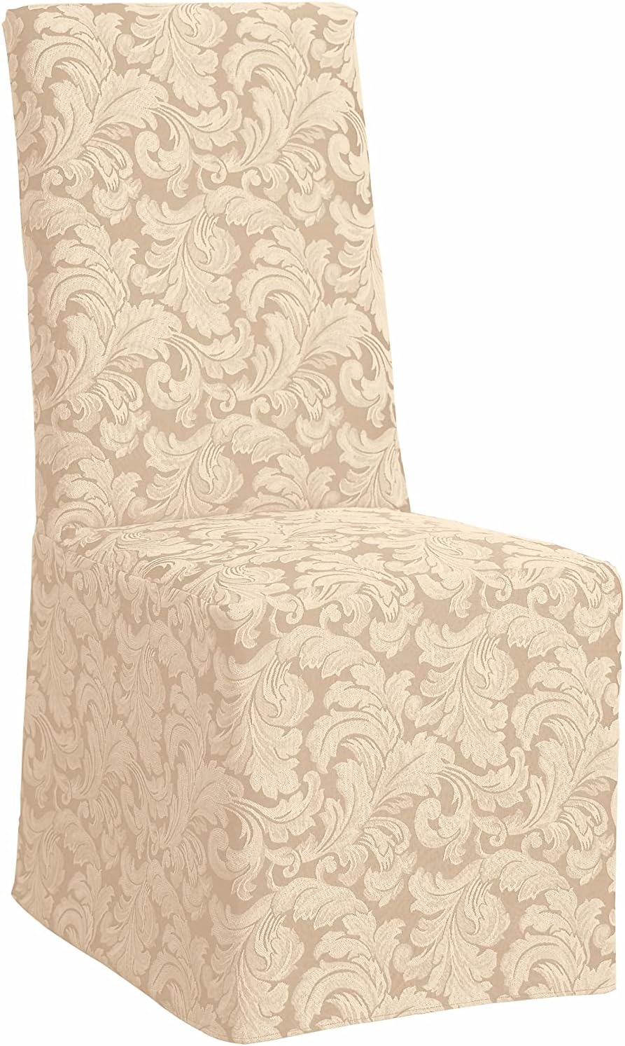 Sure FIT Home Décor Scroll Long Dining Room Chair One Piece Slipcover, Relaxed Fit, Cotton/Polyester, Machine Washable, Dinning - Champagne Color Chair Champagne