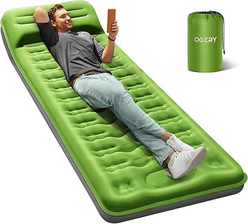 Miniatura 9 de OGERY Colchoneta de dormir para campamento, almohadilla de dormir reforzada extra gruesa de 6 pulgadas con almohadas y bomba de pie integrada, Azul