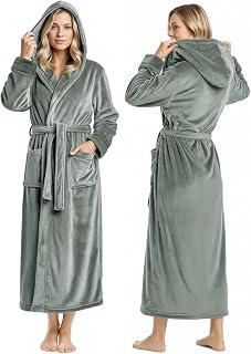 NYThreads Women's Hooded Fleece Bathrobe - Ultra Soft Plush Loungewear with Pockets