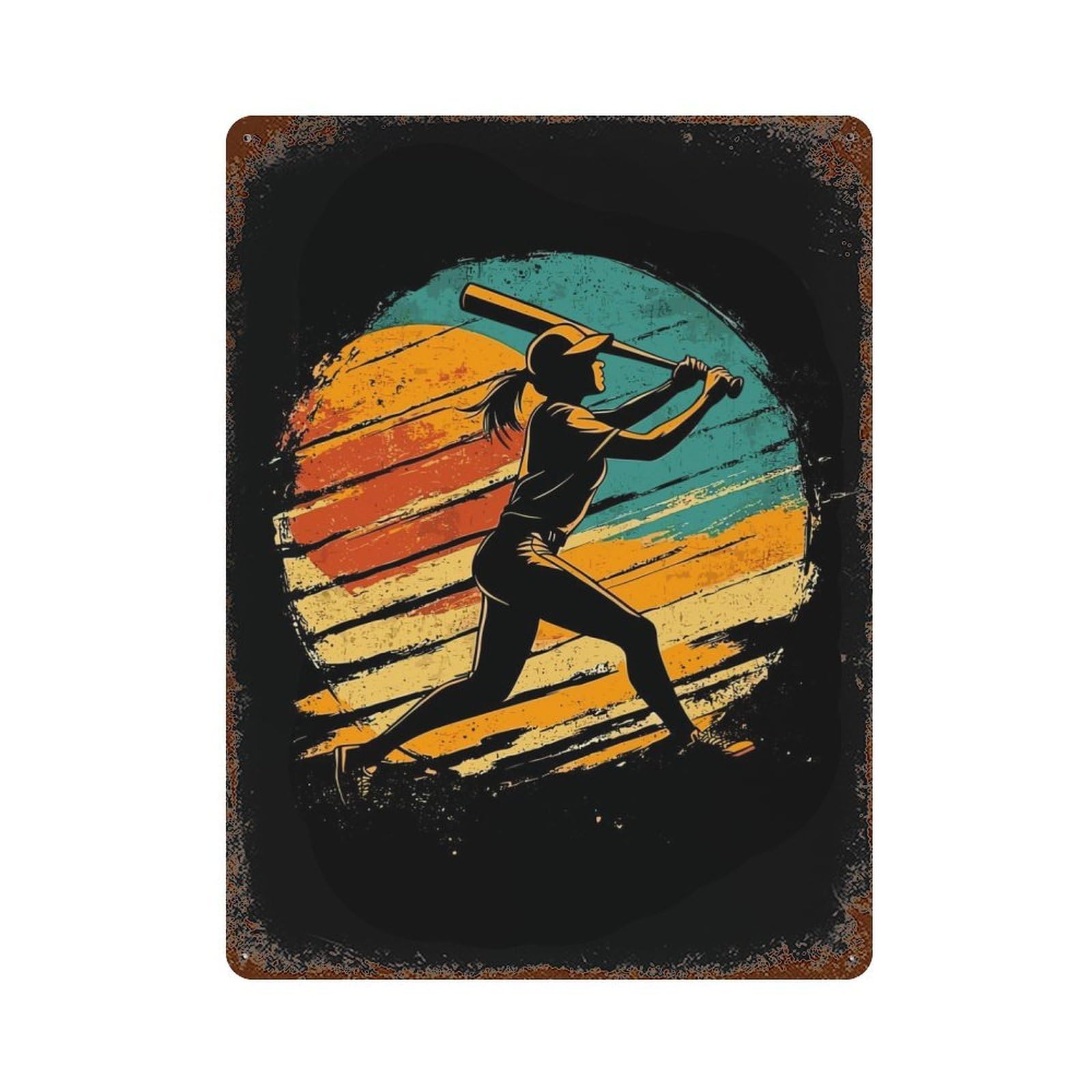 Vintage Baseball Silhouette Retro Metal Sign 15.7"x11.8", Classic Wall Plaque for Garage, Pub Or Kitchen