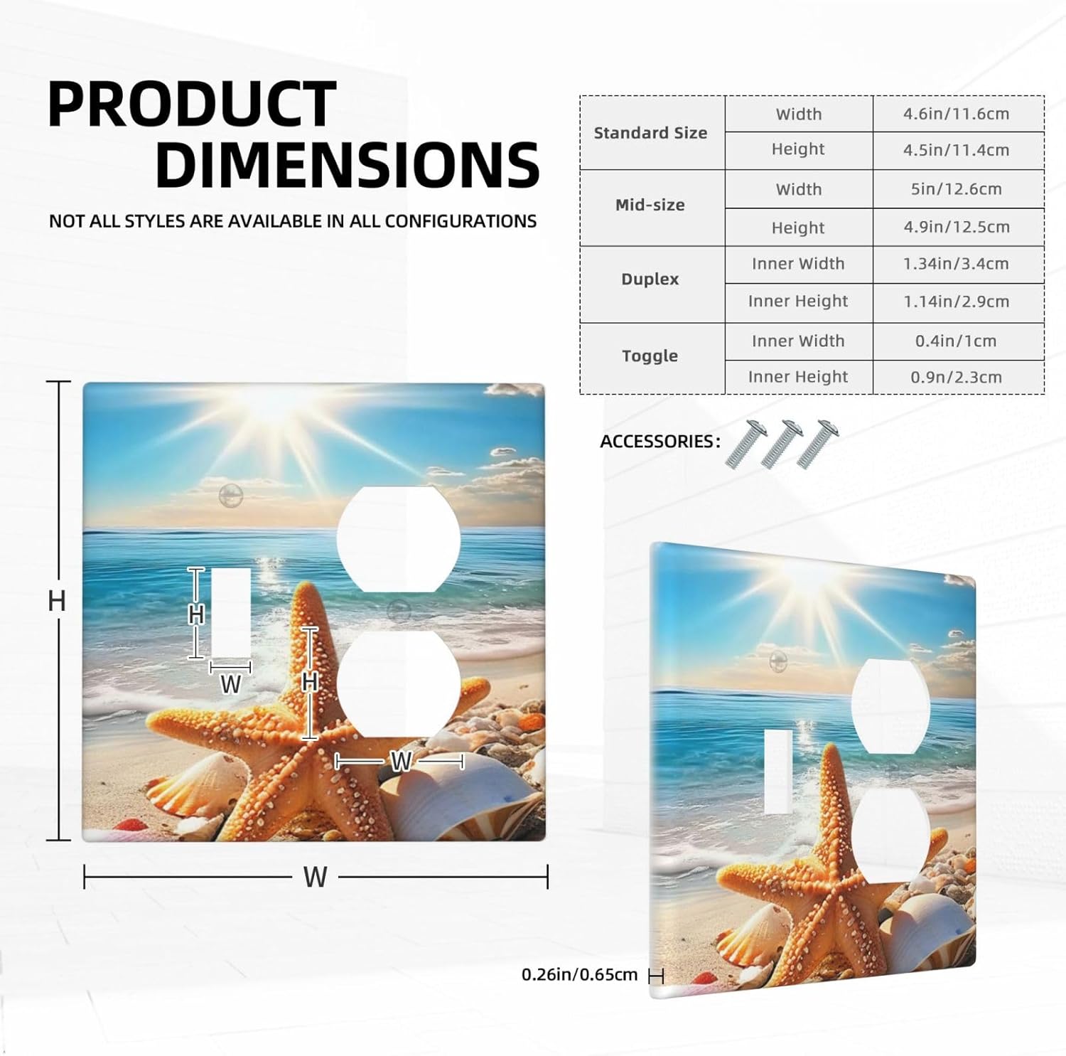 Decorative Outlet Covers Beach Starfish Seashell Hawaiian Ocean Theme 2 Gang Wall Plate Cover Single Toggle Duplex Combo Two Switch Light Switch Cover Plate Jumbo Dual Electrical Face Plate