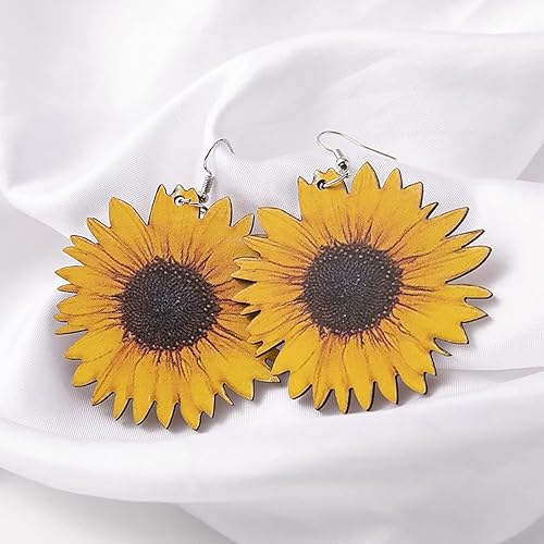 Miniatura 3 de Aretes colgantes con diseño de margaritas amarillas con diseño de girasol y madera, diseño de bandera americana, para mujeres y niñas