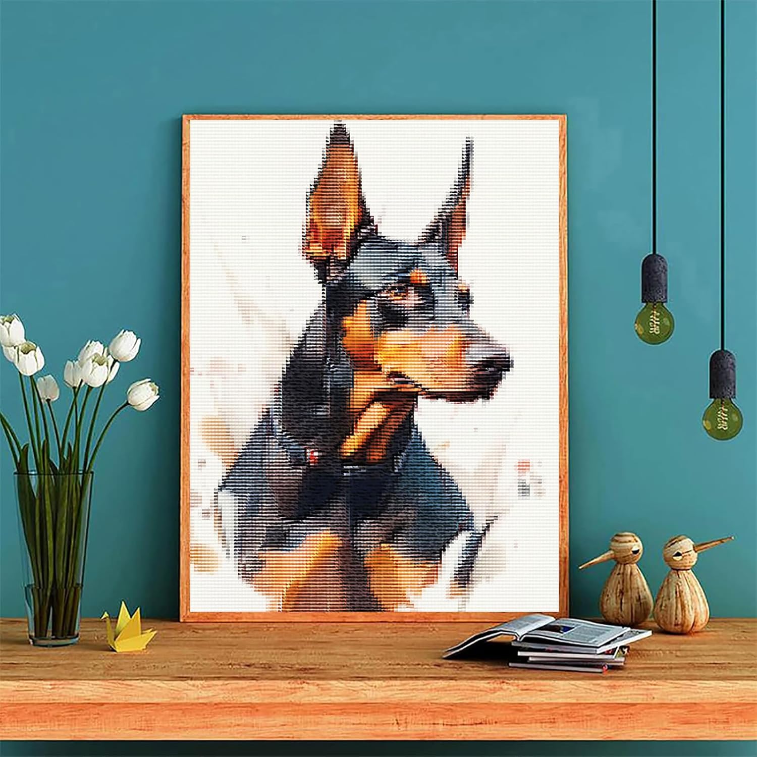 KFBXZIP Stamped Cross Stitch Kits for Adults, Watercolor Doberman Animal Pet Dog DIY Designs Cross Stitch Easy Supplies Needlework, Easy Counted Cross Kits for Beginners 11CT, 12x16 inch image 2