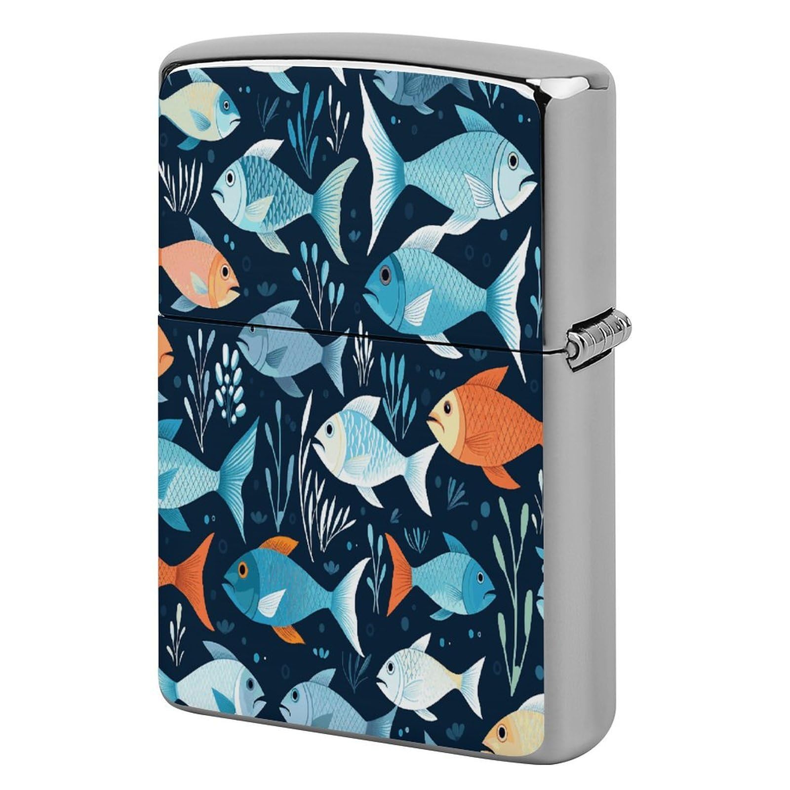 Fodpand Style Fishes Pattern Metal Lighter Case Cover Lighter Sleeve