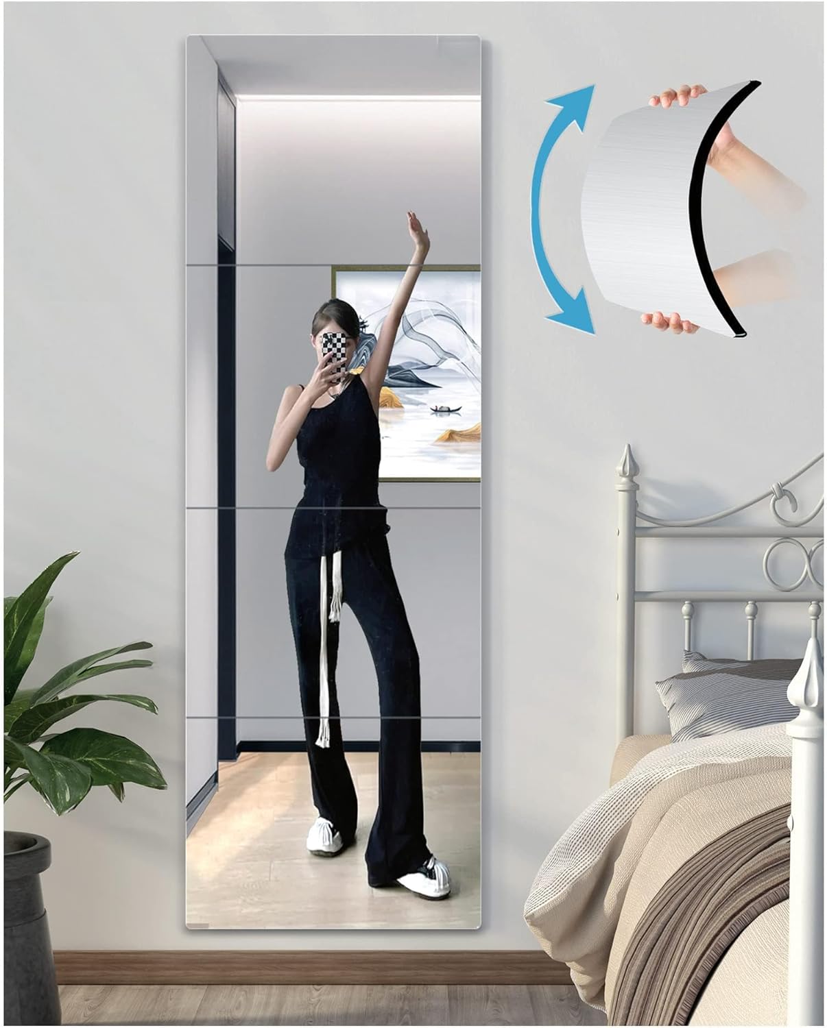 shatterproof wall mirror full length for bedroom, plexiglass gym mirrors for home, extra thick: 0.12 inch, 15.8 x 15.8 inch x 4 pcs, workout mirrors safe for kids, over the door, long wall mounted