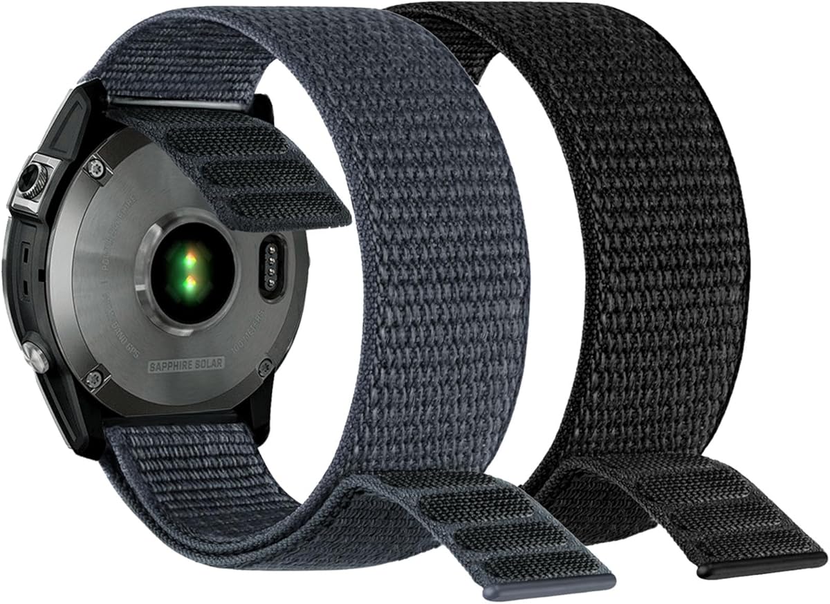 Abanen Hook and Loop Quick Dry Watch Band for Fenix 8 47mm/ epix Pro 47mm / Fenix 7/6/5, 22mm Woven Nylon Ultralight Sport Wristband Strap for Garmin Instinct 2, Instinct 3 45mm