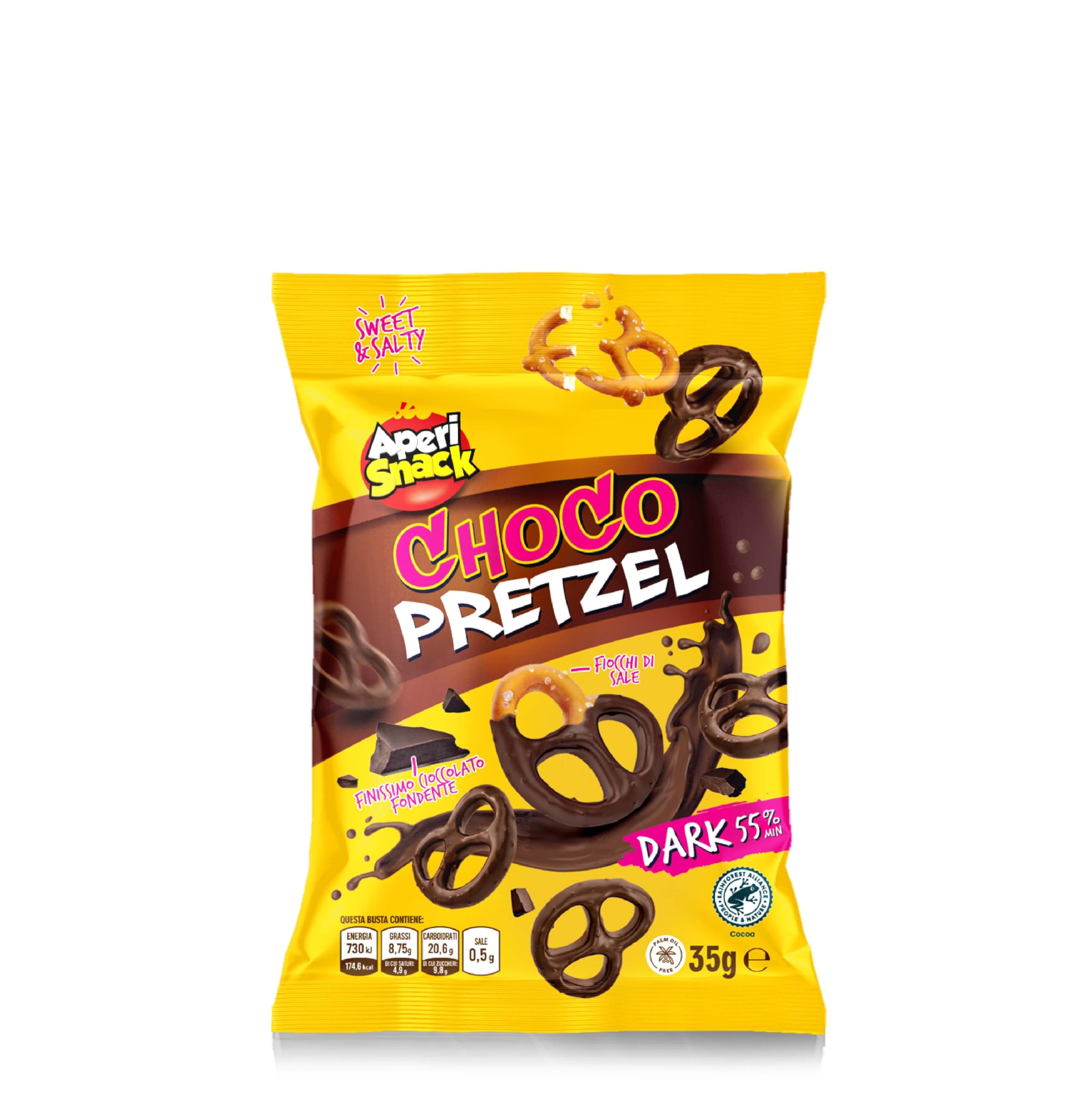 Aperisnack®– AP30.002.02 Choco Pretzel fondente Monoporzione 35 g X 20 pezzi, tascabile