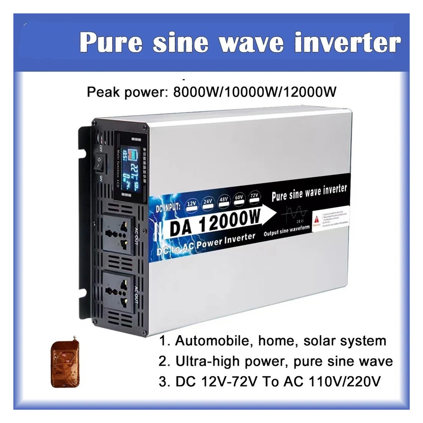 Invertitore Potenza Inverter A Onda Sinusoidale Pura Ad Alta Potenza 8000W 10000W 12000W 12V 220V 24V 48V 60V 72V Convertitore Solare Per Auto Fuori Rete Inverter(24V,120V(60Hz) Uni,12Kw Rem)