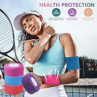 Vista 4 de Paquete de 15 rollos de vendaje autoadhesivo colorido de 1 pulgada x 5 yardas, rollos de vendaje cohesivo transpirable y cohesivo, cinta elástica