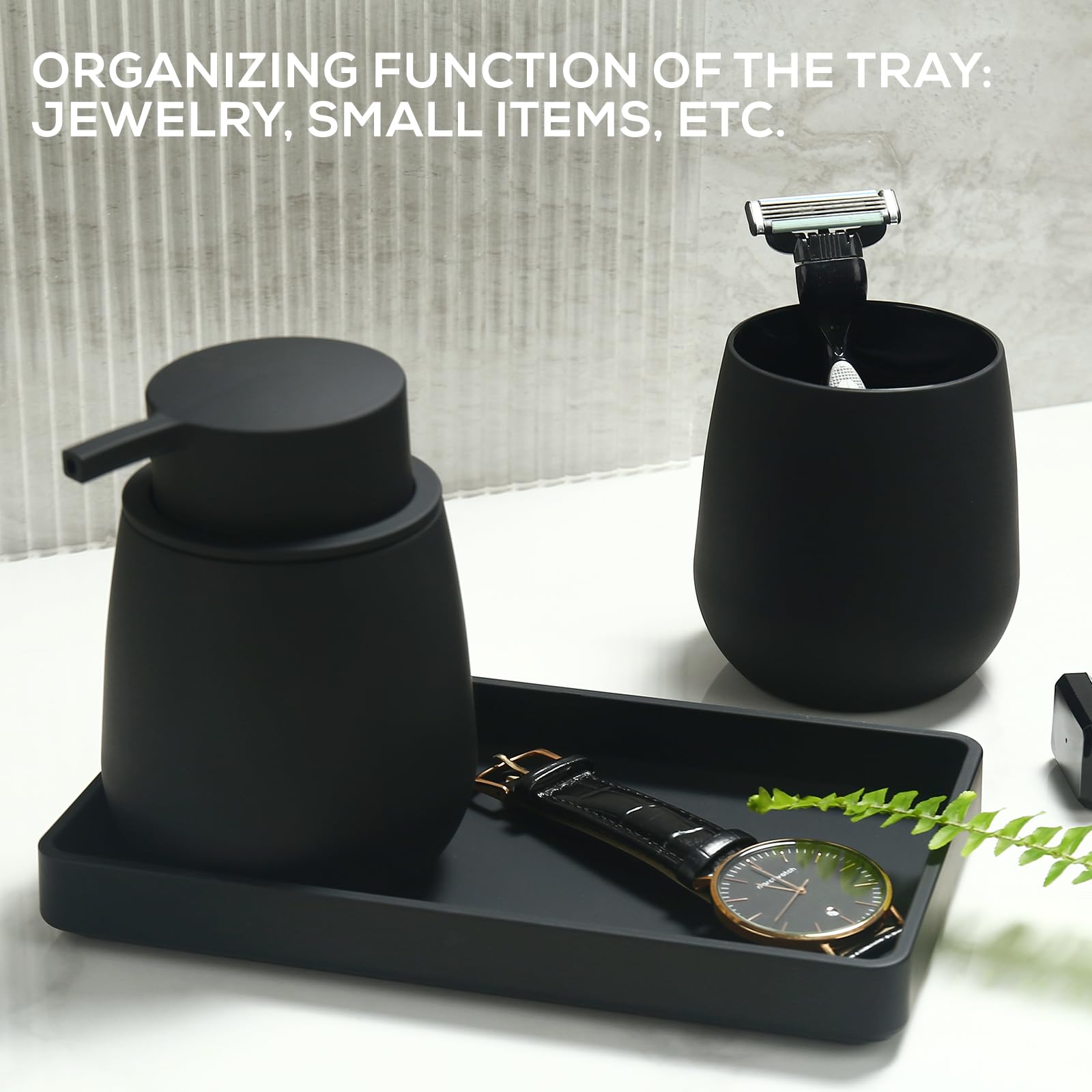 5-teiliges Badezimmer Set Schwarz mit 6 L Metall Mülleimer Treteimer mit Inneneimer, Seifenspender, Zahnputzbecher, WC-Bürste & Ablageschale, Modern Badezimmer Organizer (Schwarz)