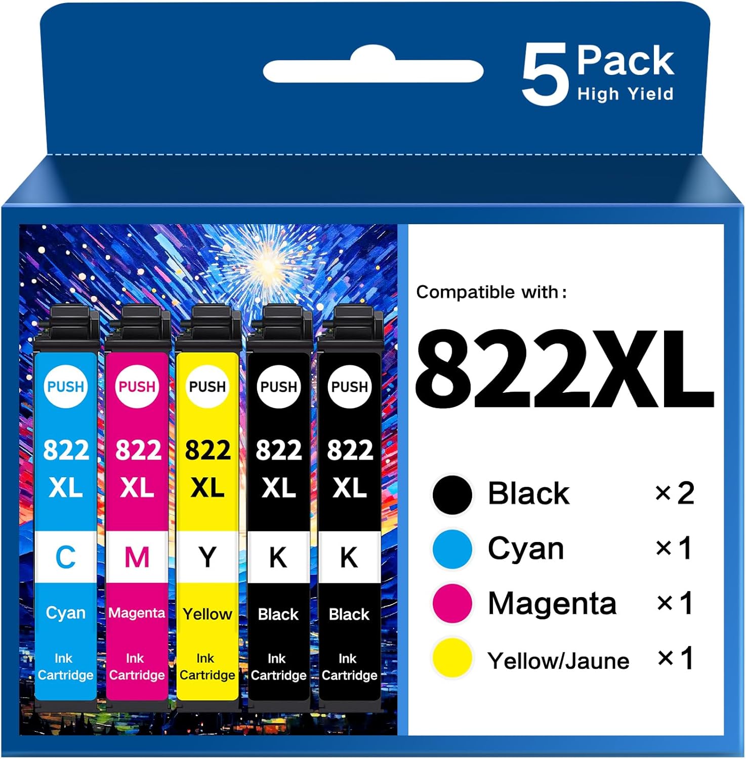 822XL Remanufactured for Epson 822XL Ink Cartridges Combo Pack for Epson 822 T822XL for Epson Workforce Pro WF-4830 WF-4833 WF-4834 WF-3820 WF-3823 WF-4820 Printer (2 Black 1 Cyan 1 Magenta 1 Yellow)