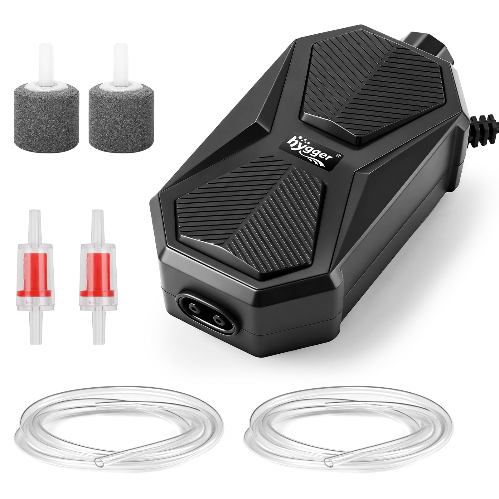 hygger Mini Aquarium Oxygen Air Pump, 4W Adjustable Fish Tank Air Pump Silent, 18GPH Small Air Pump for Fish Tank Dual Outlets with Accessories Suitable for Fish Tanks up to 140L