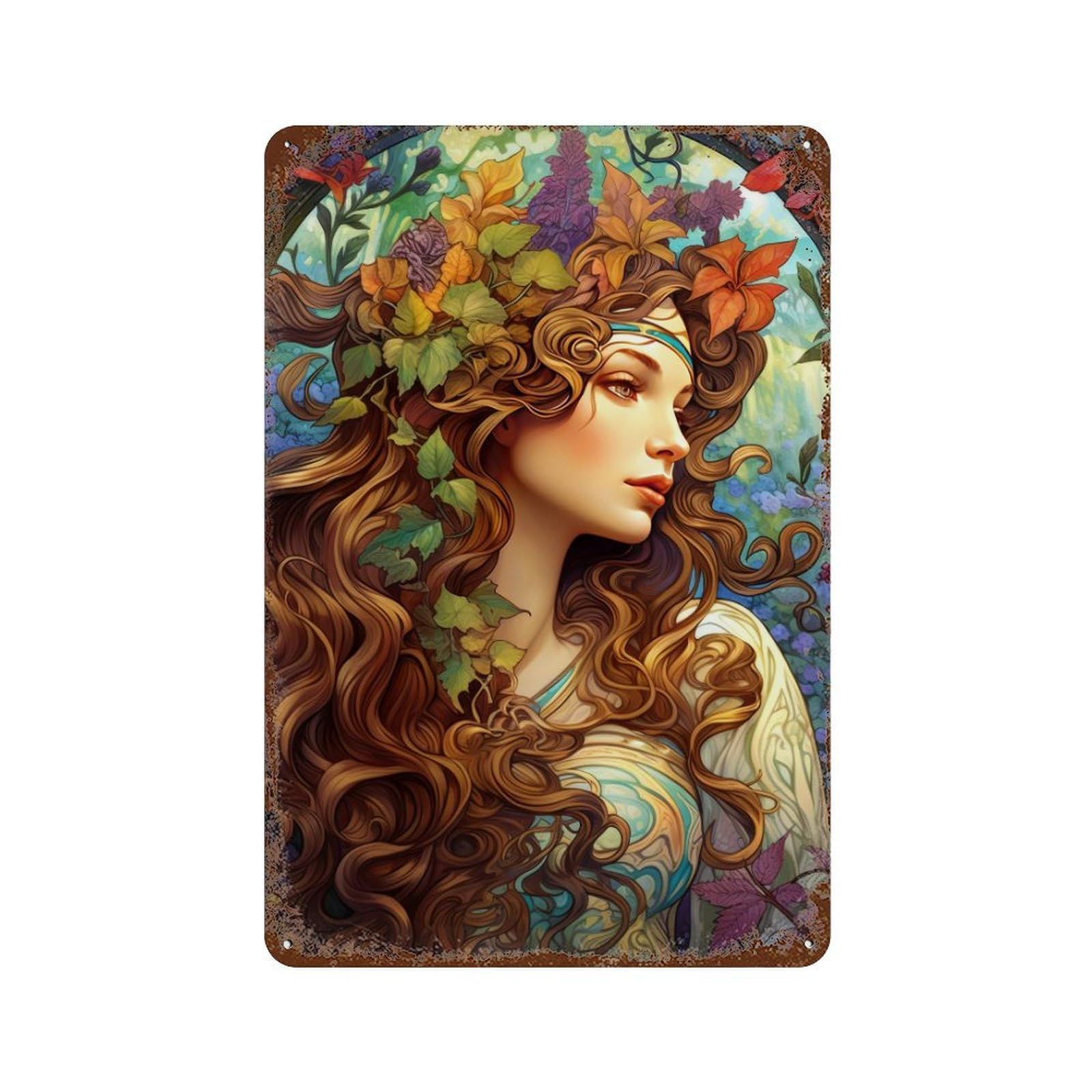 Fantasy Forest Goddess Art Print Rusty Metal Tin Sign 11.8"x7.9", for Shed, Workshop And Garage Wall Decor, Novelty Wall Decor