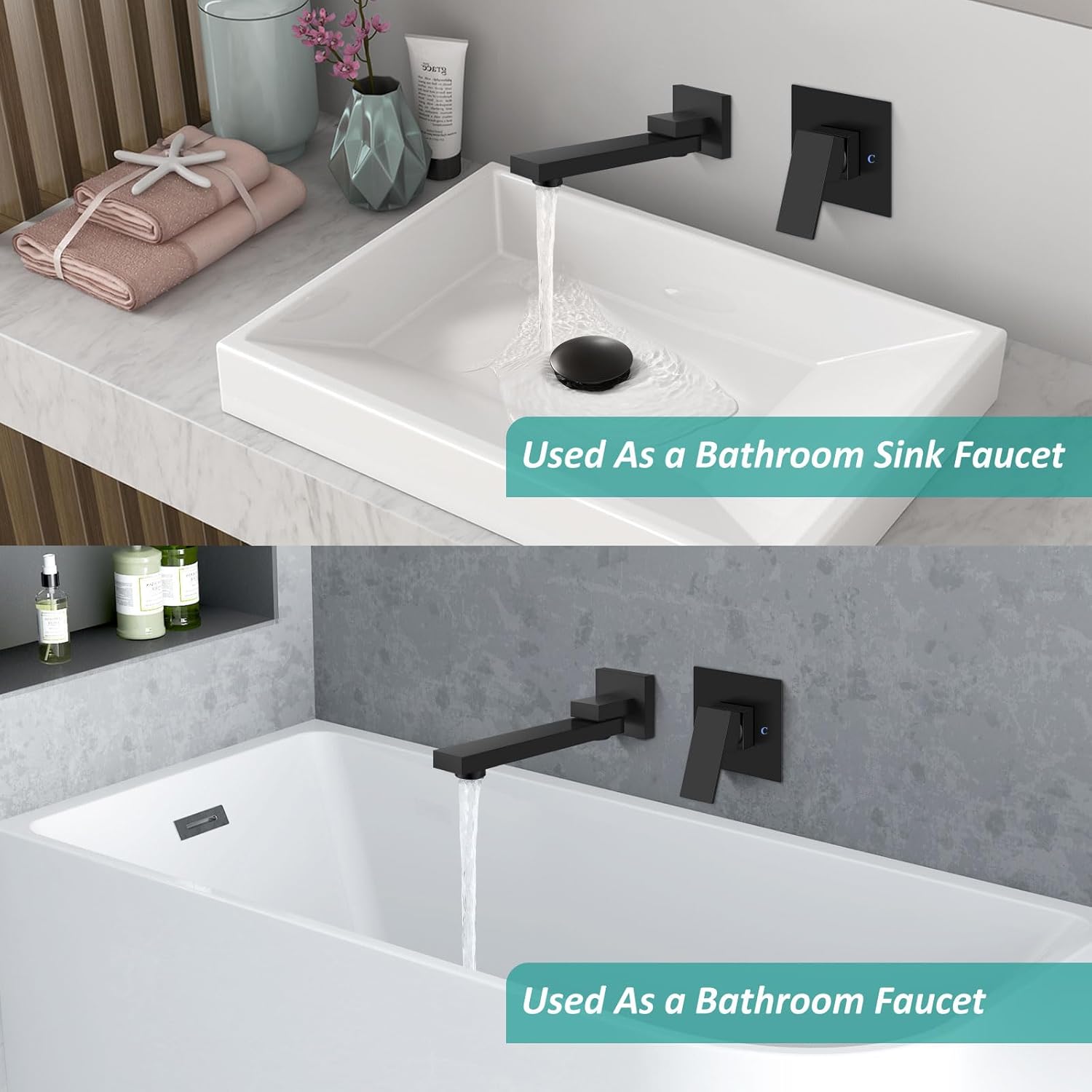Aolemi Wall Mount Bathroom Faucet Wall Mounted Bathtub Faucet Single Handle Tub Filler with Rotating Spout Brass Rough-in Valve Included,Matte Black