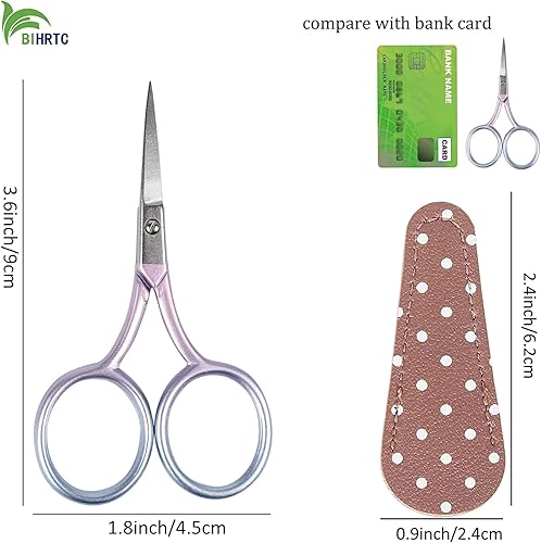 Miniatura 2 de BIHRTC Tijeras para manualidades de 3.6 pulgadas, tijeras de ganchillo de acero inoxidable, tijeras puntiagudas con cubierta de cuero, tijeras de