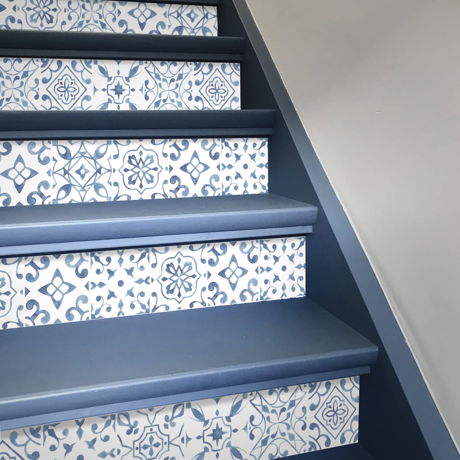 Pegatinas para escaleras de vinilo marroquí azul para dar vida a tu recibidor y pasillo