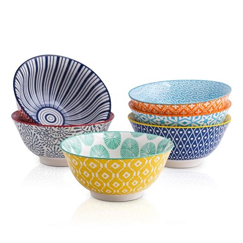 Selamica Porcelain Ice Cream Bowls Set of 6, Small Bowls, Ceramic bowls for Dessert, Ice Cream, Variety of Colors - Assorted Colors - 5 inches