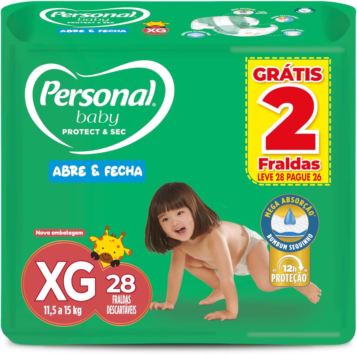 Fralda Personal Baby Protect e Sec XG Mega 9x28pads Leve 28 pague 26 Unidades