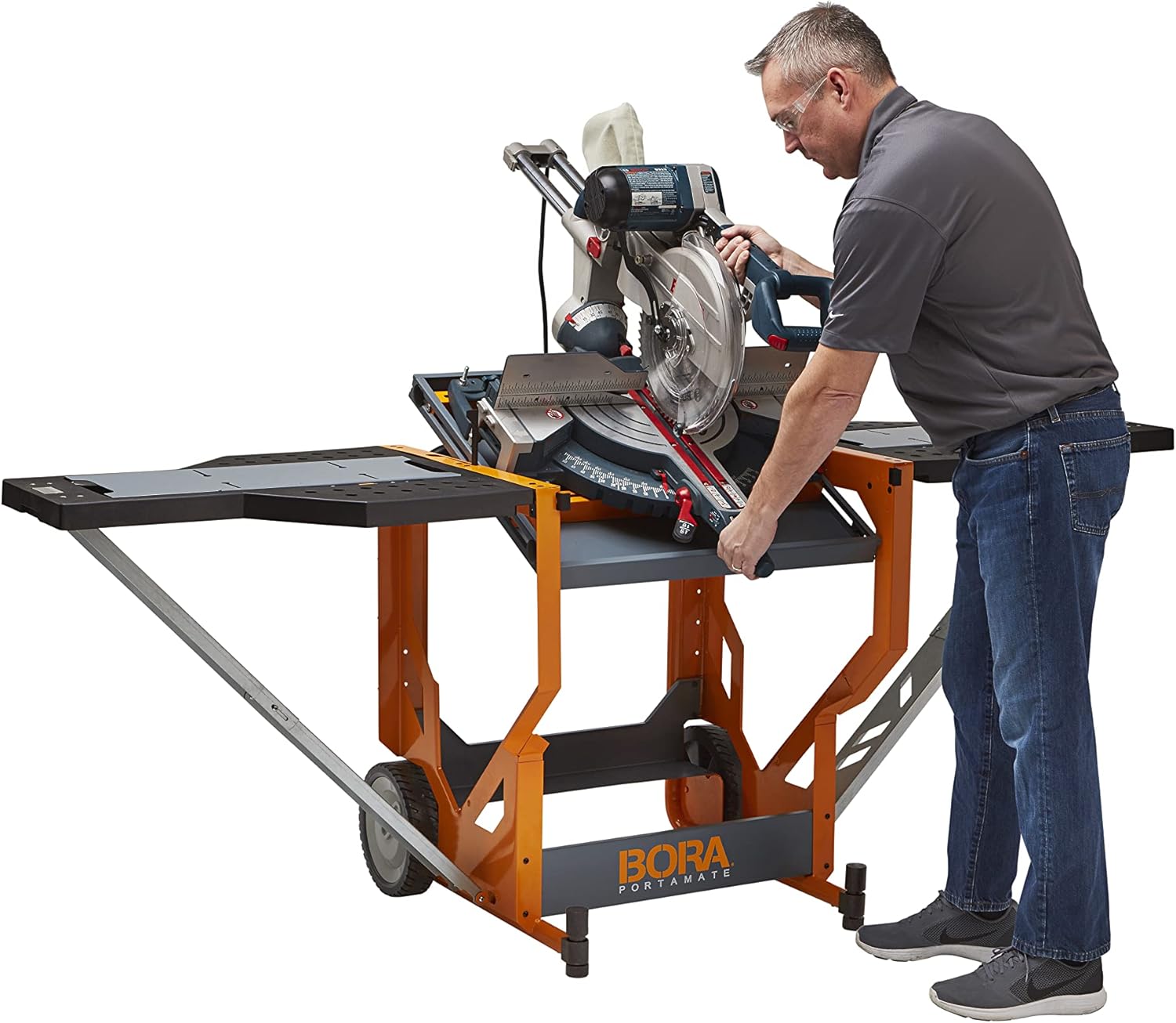 BORA Portamate PM-8000 Miter Saw Workstation and Adjustable Pedestal Roller, Mobile Rolling Workbench with Additional Outfeed Support Pedestal Roller for Carpenters, Contractors and DIY, PM-8000B BORA Portamate PM-8000 Miter Saw Workstation and Adjustable Pedestal Roller, Mobile Rolling Workbench with Additional Outfeed Support Pedestal Roller for Carpenters, Contractors and DIY, PM-8000B