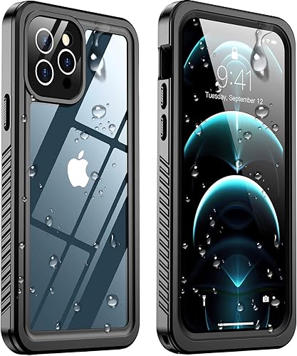 Temdan - Funda impermeable para iPhone 12 Pro protector de pantalla de vidrio templado 9H integrado IP68 bajo el agua 6 pies militares a prueba de