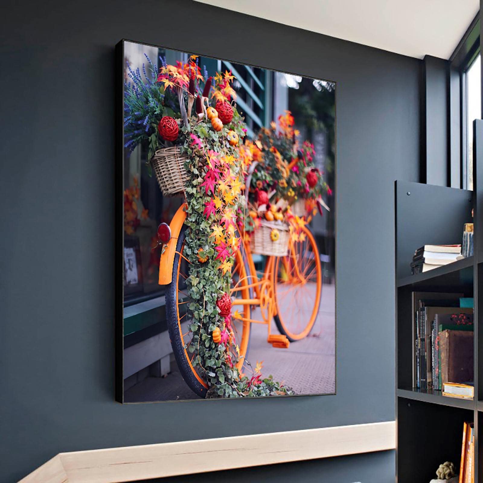 Toile vélo orange abstrait affiche de fleurs impressions nordiques décoration maison 50x70