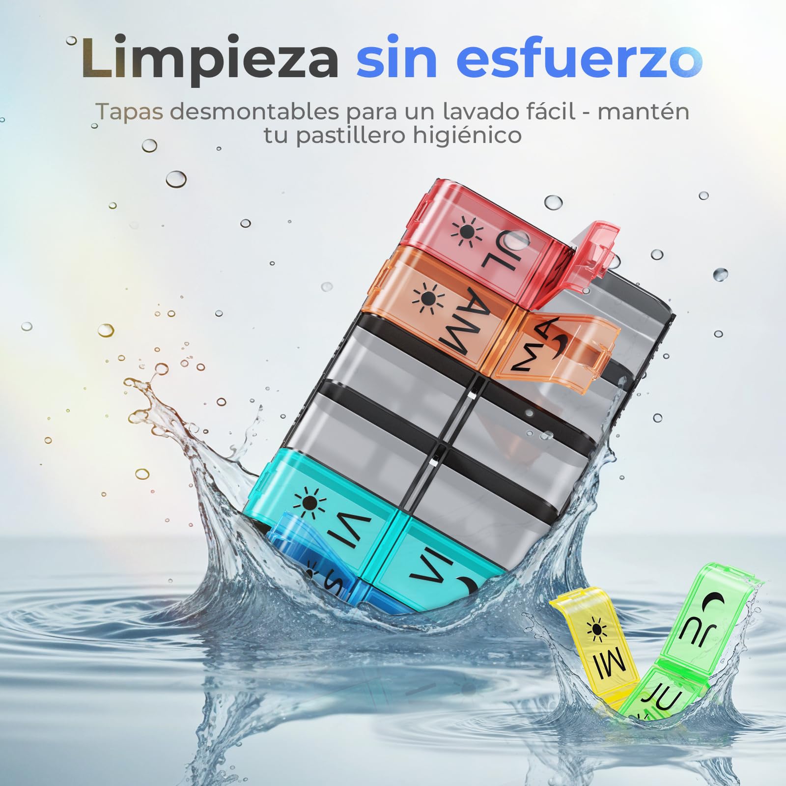 COLORWING Pastillero Semanal 2 Tomas Español, Pastillero Grande con 14 Compartimentos XL, Pastillero Diario para 7 Días, Organizador de Pastillas y Medicamentos, Perfecto para Uso en Casa y Viajes