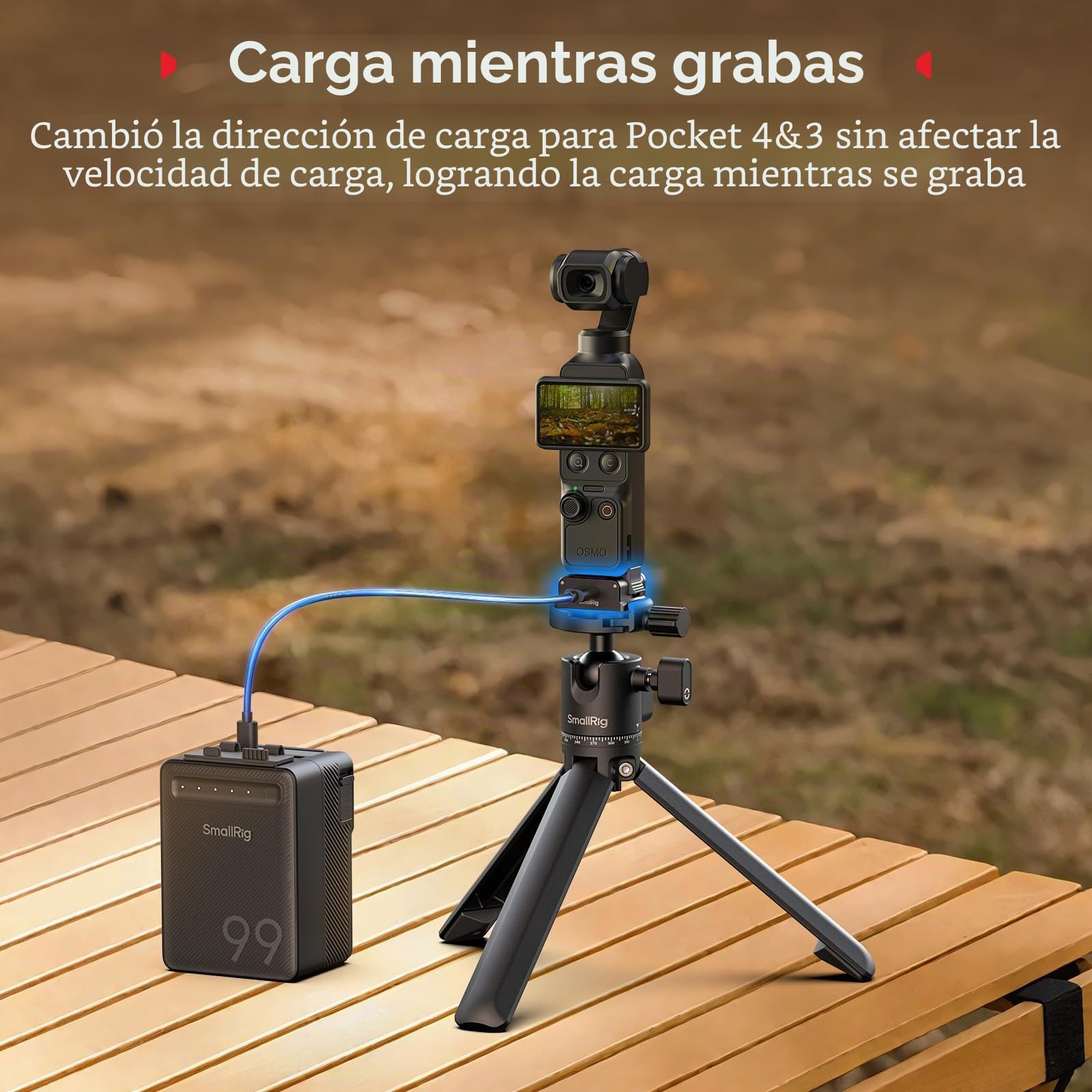 SMALLRIG Dock Carga para Osmo Pocket 4/3 - Aluminio con 1/4", Garras Plegables para Trípodes/Monopies y Base Arca - 5376