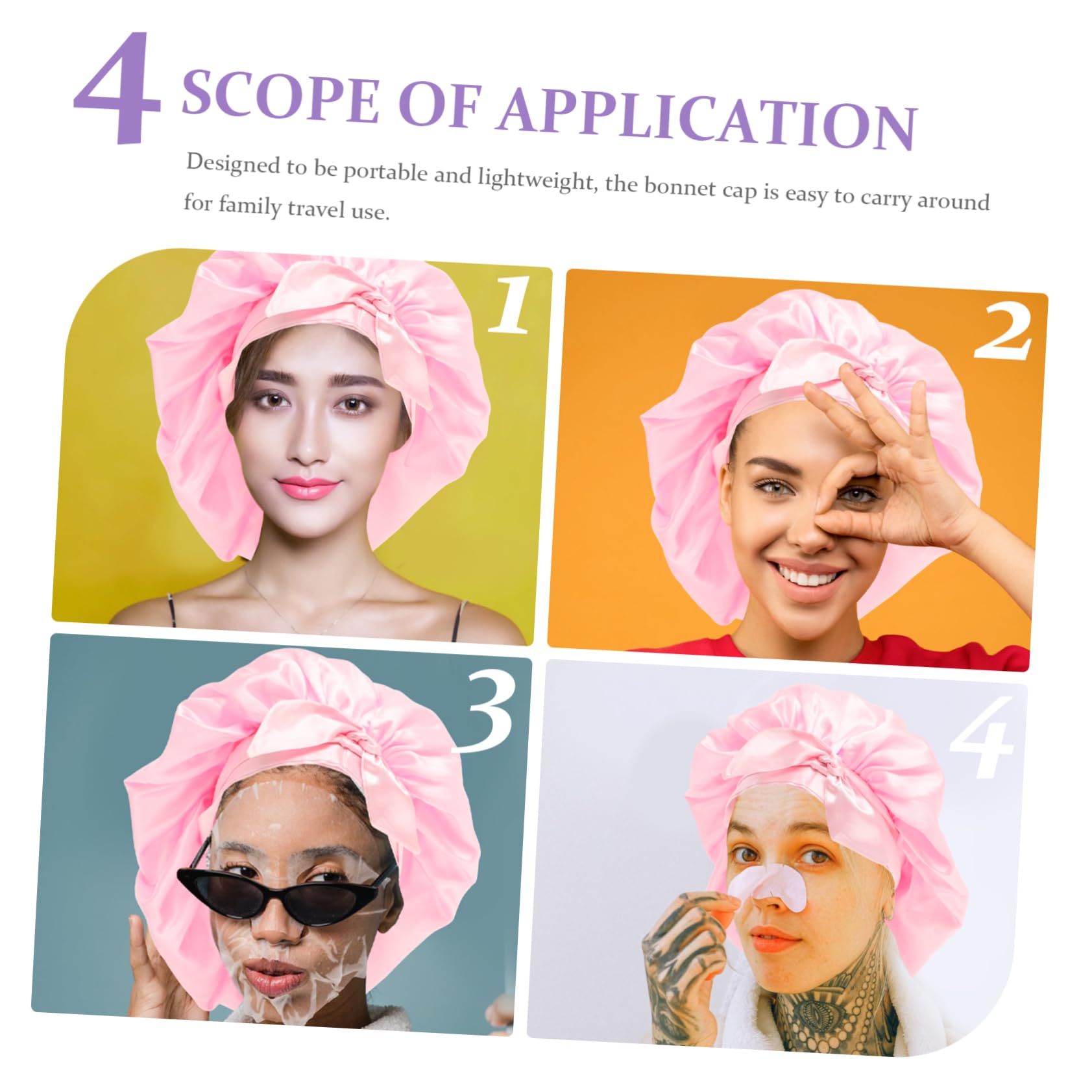 FOMIYES 4piezas Gorro De Reutilizable Para Mujer Gorro De Satén Para Baño y Talla Protección Del Cabello Práctico y Cómodo Para Uso Diurno y Nocturno
