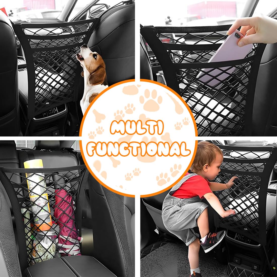 1 pcs Rete barriera per animali domestici, portaoggetti a 3 Strati per Cani Universale, Rete Barriera Divisoria Auto, divisore per cani e auto, per viaggi di sicurezza, per auto, SUV, camion