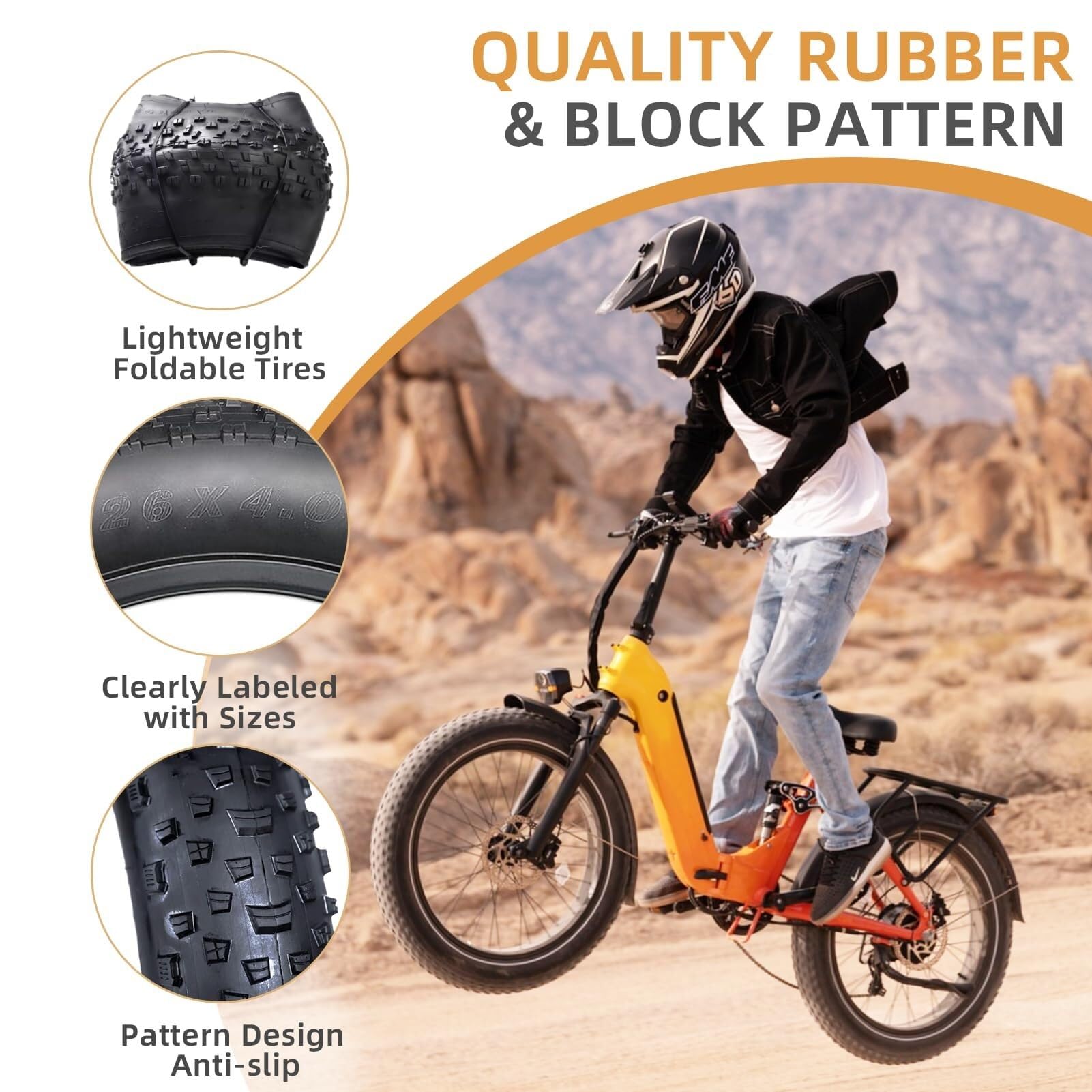 20/26x4,0 Pollici Pneumatico Grasso Per Bici Elettrica 20/26 4.0 Pollici Accessori Per Biciclette Sostitutivi A Prova Di Foratura Con Tallone Pieghevole
