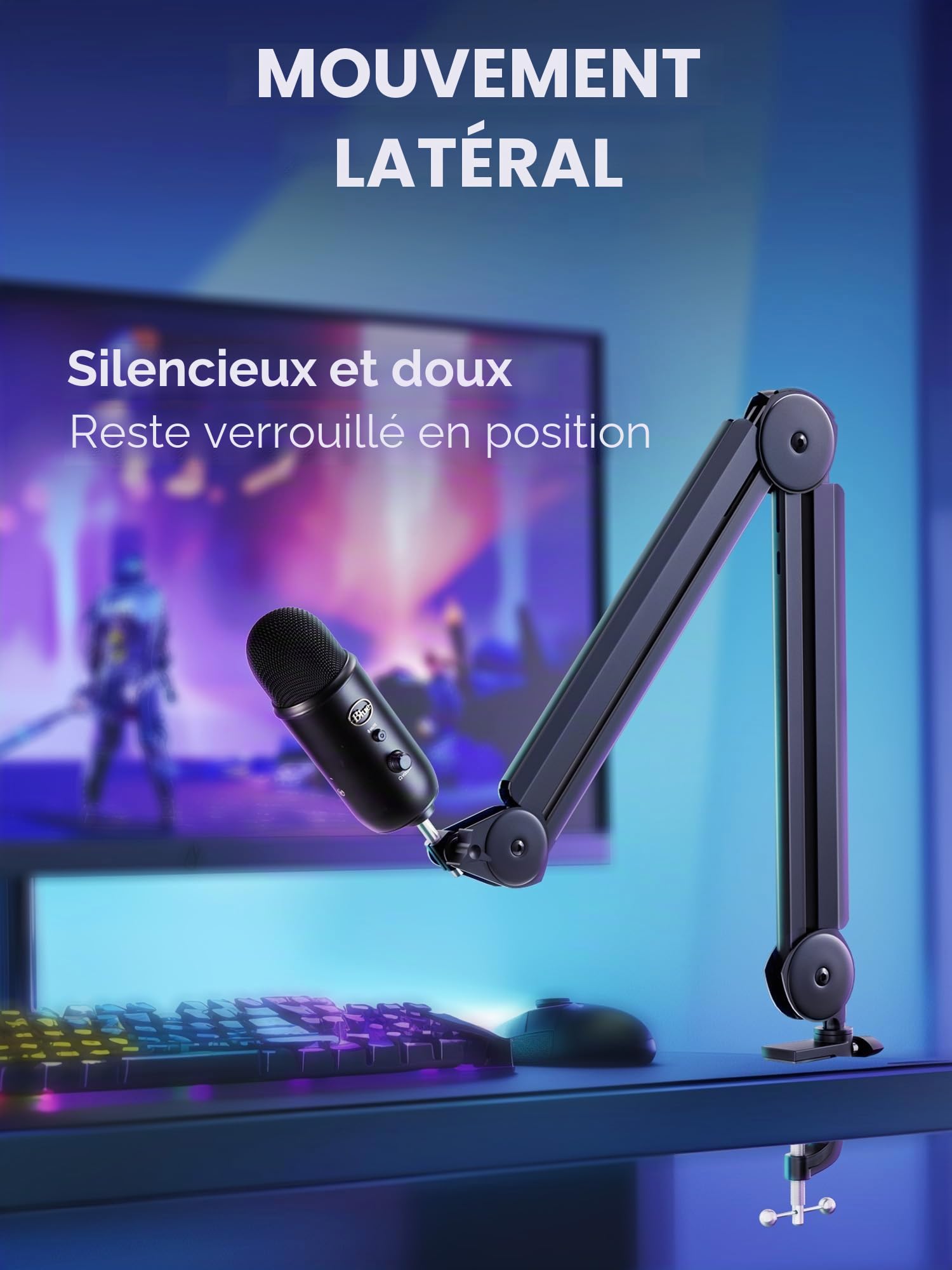 InnoGear Bras de micro avec perche pour gestion des câbles pour Blue Yeti FIFINE AM8 K669B HyperX QuadCast S SoloCast AT2020 Shure SM7B MV7 et autres microphones