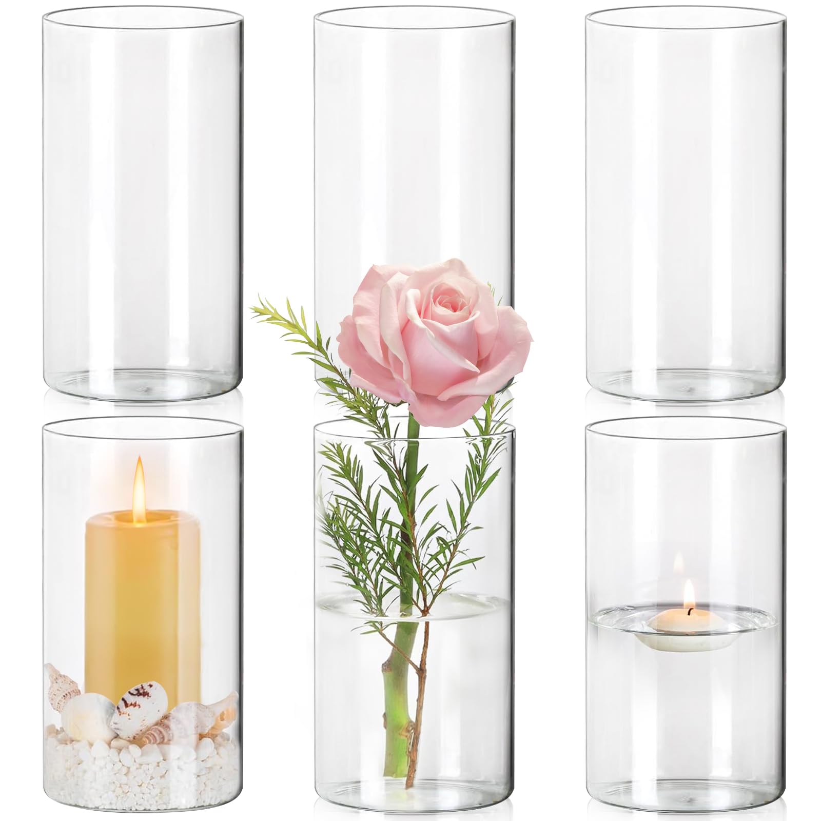 Lot De 12 Vases Cylindriques En Verre Transparent - 15,2 Cm De Haut, 8,6 Cm De Diamètre - Parfait Pour Mariages Et Décoration De Table