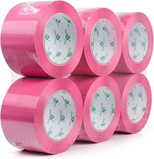 BOMEI PACK Pink Packing Tape 3 inch Wide, 6 Refills Rolls Color Pink Shipping Tape for Packaging, Moving, and Storage, 2.4 Mil x 110 Yards, Total 660yds