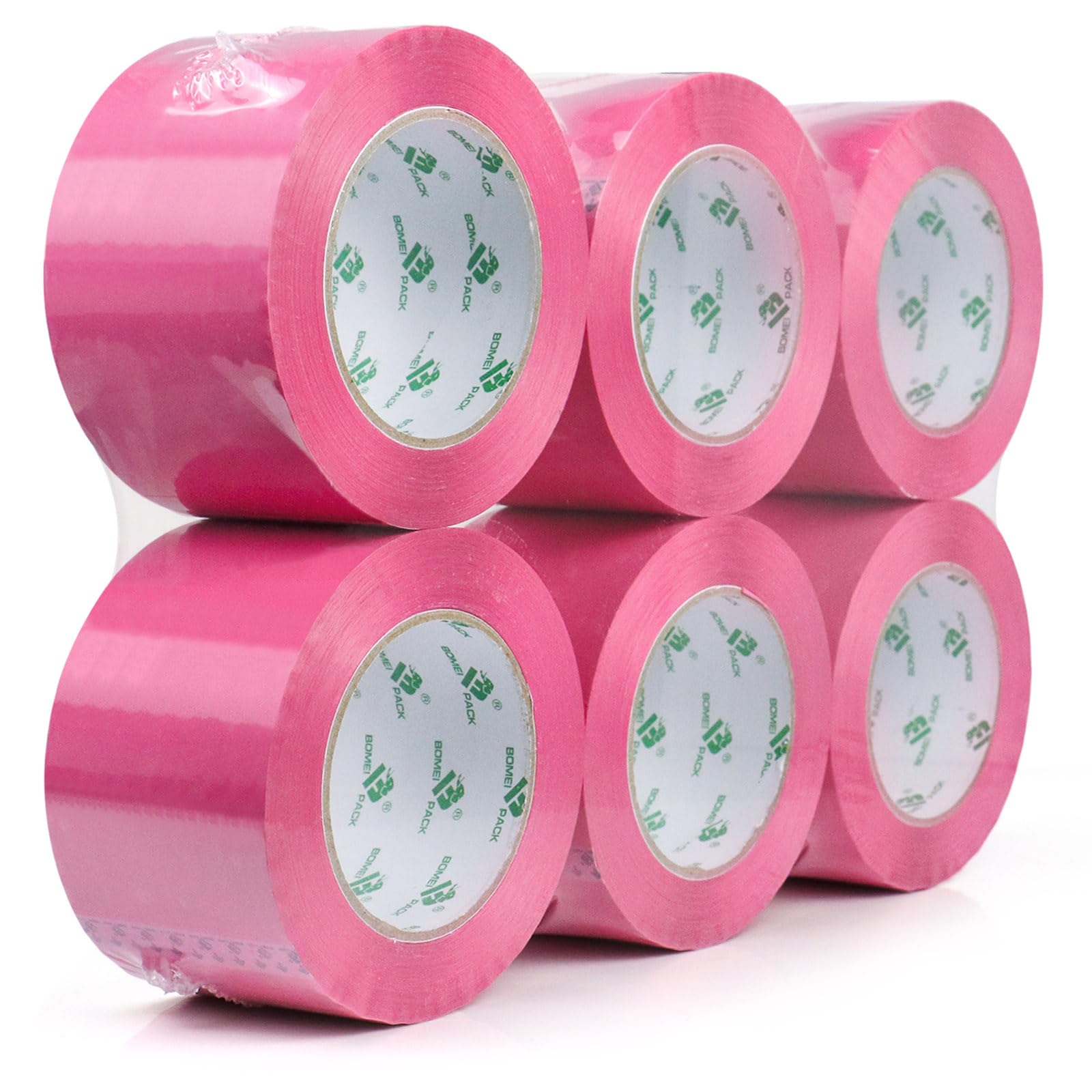 BOMEI PACK Nastro da imballaggio rosa largo 7,6 cm, 6 rotoli di ricambio per imballaggio, trasloco e stoccaggio, 2,4 mm x 100 m, totale 600 m