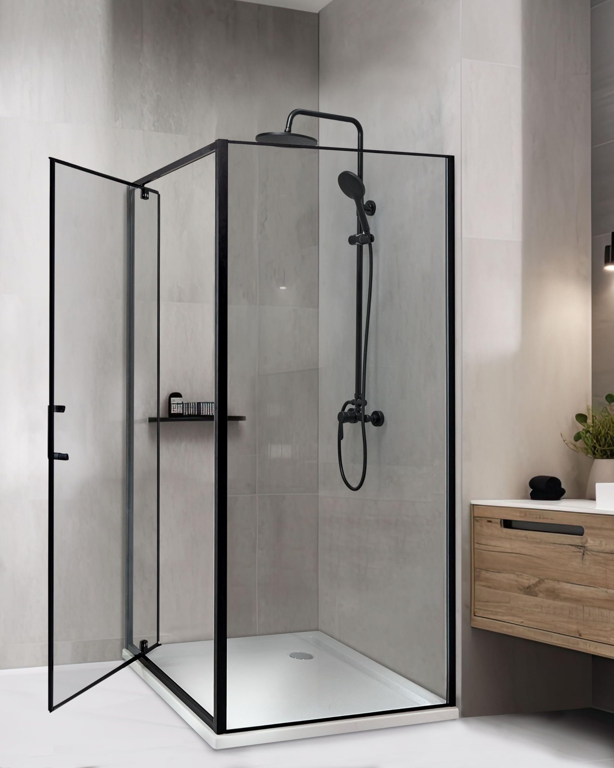 Cabina de ducha cuadrada de vidrio templado una puerta negro 90 x 90 x 185 cm Darli