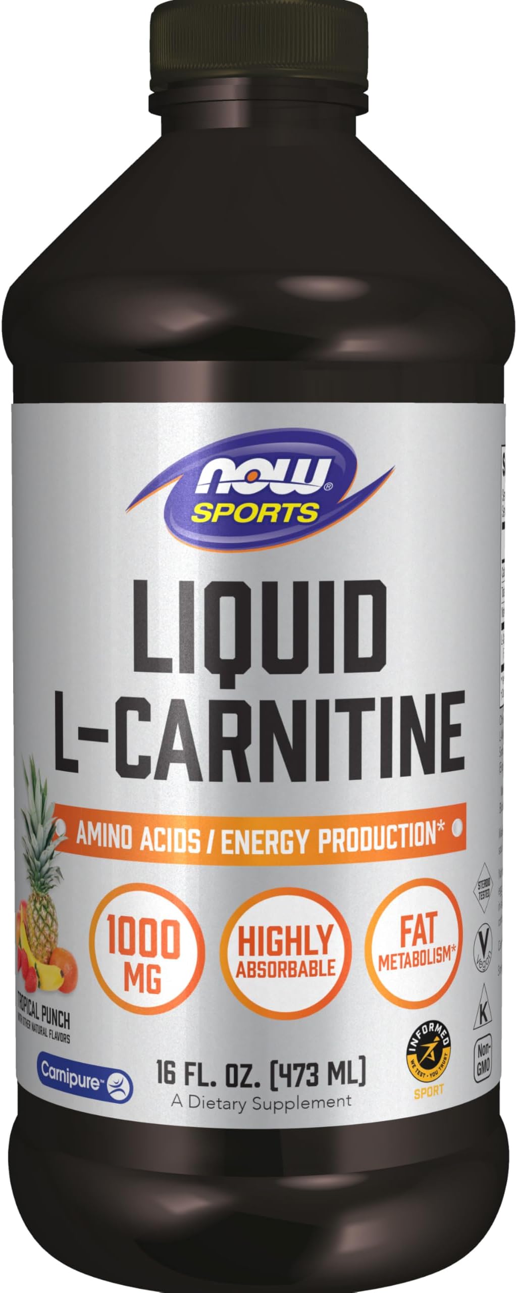 Sports Nutrition, L-Carnitine Liquid 1000 Mg, Highly Absorbable, Tropical Punch, 16-Ounce