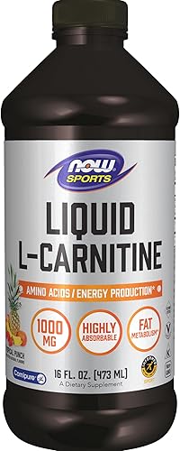 NOW Sports Nutrition, L-carnitina líquida 1,000 mg, altamente absorbente, ponche tropical, 16 onzas
