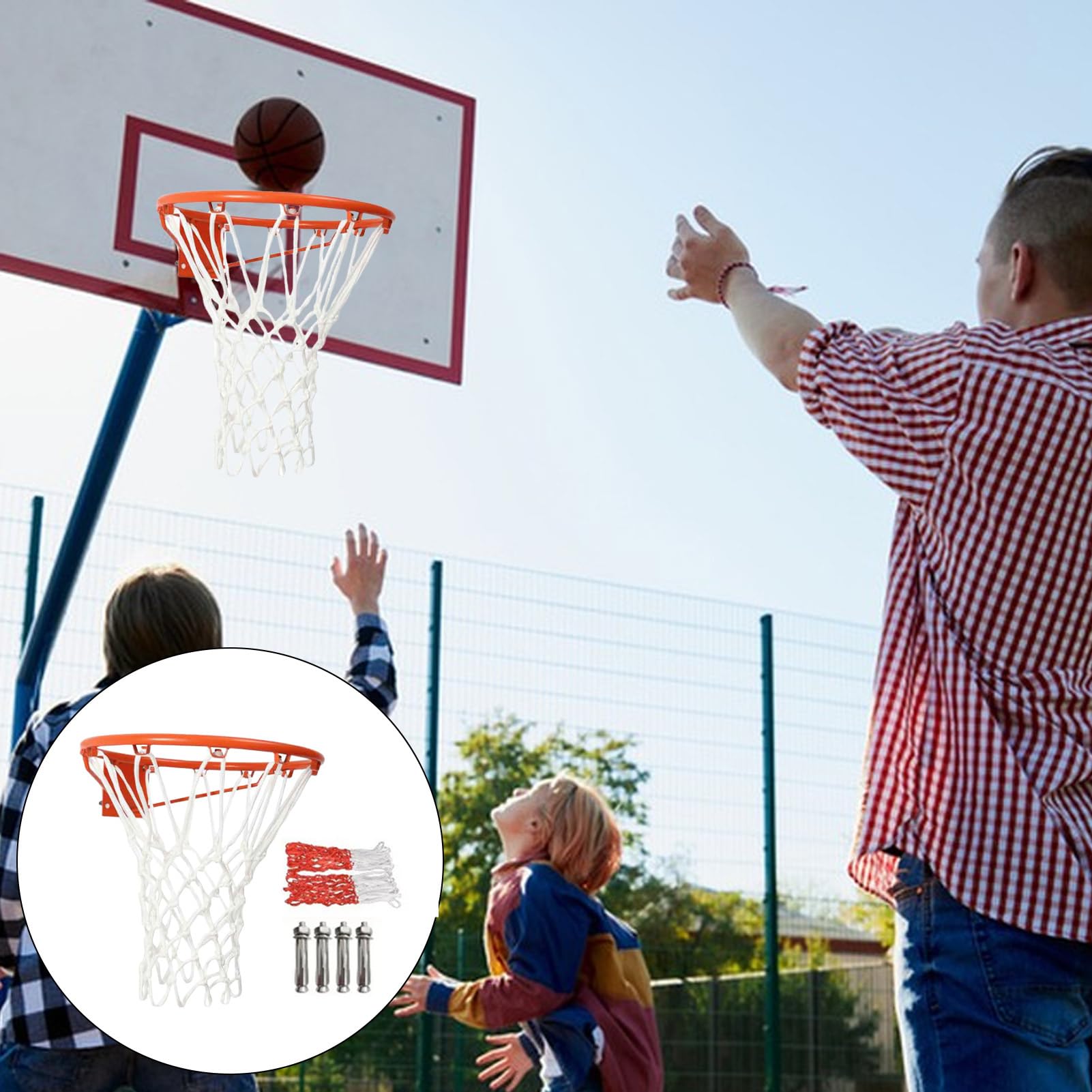 Anillo de canasta de baloncesto, anillo de canasta de baloncesto, para exterior, red de baloncesto y fijaciones de pared, con red de baloncesto, para interior y exterior, para colgar, 45 cm, para