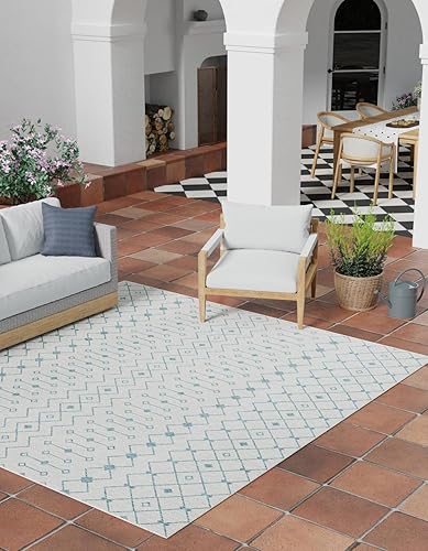 Vista 417 de Unique Loom Alfombra Colección enrejado Marroquí Celosía Transicional Interior y Exterior, Polipropileno Gris carbón/natural