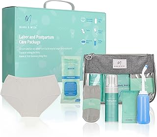 Mama & Wish® Postpartum Essentials Kit – Labor and Delivery Essentials for Moms After Birth – Postpartum Recovery Kit Includes Peri Bottle, Witch Hazel, Comfy Garments & More