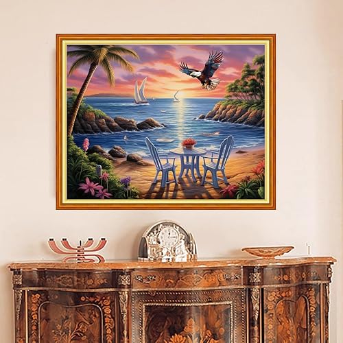 Miniatura 2 de DMCVIVR The Seaside - Kits de punto de cruz estampado para principiantes y adultos, kits de bordado para principiantes, kit de punto de cruz para