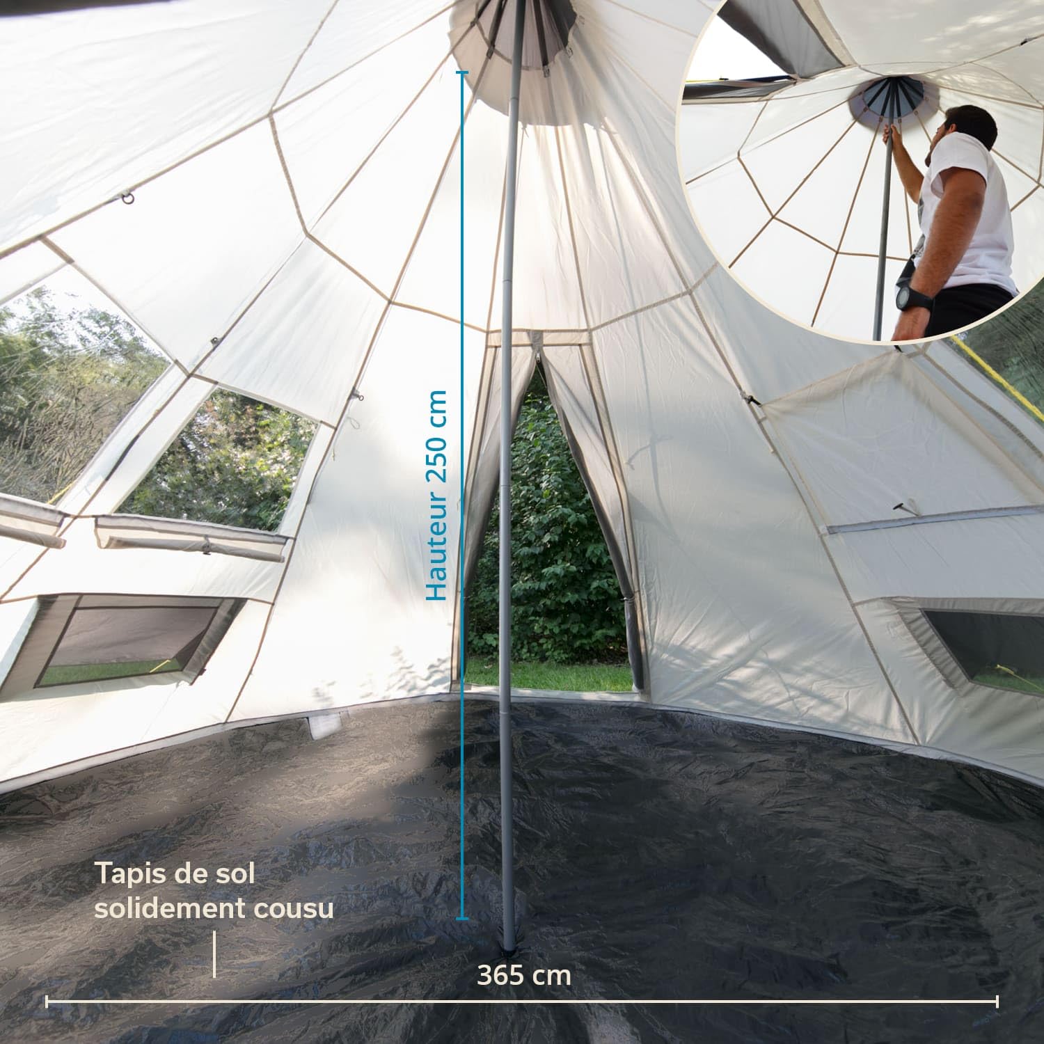 Skandika Tipi Goathi Tente d'Extérieur 6/10 Personnes | Camping Imperméable, Sol Cousu, Moustiquaire, Hauteur 2,5 m, Colonne d'Eau 3000 mm | Festival
