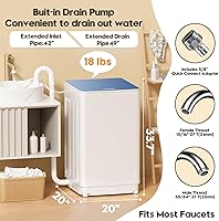 Vista 3 de Auertech Juego combinado de lavadora y secadora portátil, lavadora totalmente automática de 18 libras, secadora portátil de 1.5 pies cúbicos, Blanco